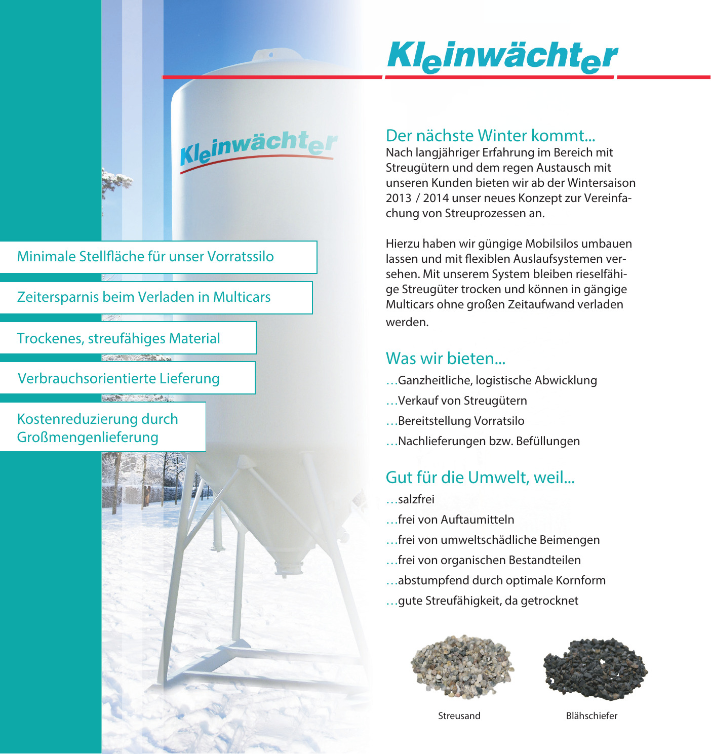 Streugut-Flyer von Kleinwächter, Seite 2 mit Produktvorteilen und Logistikkonzept